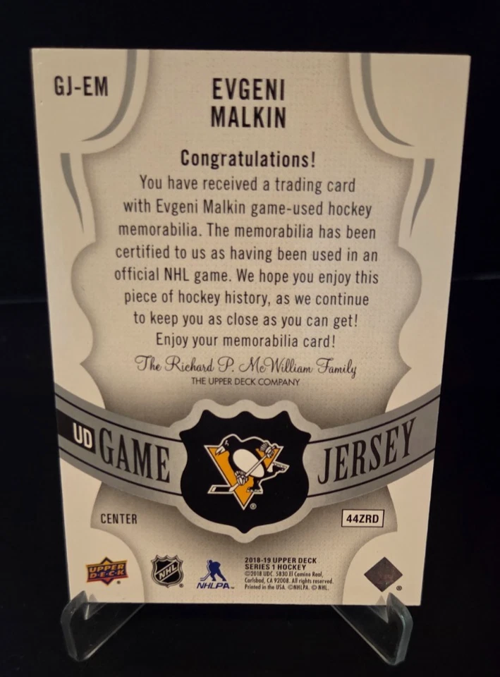Camiseta de jogo 2018-19 Upper Deck UD Evgeni Malkin #GJ-EM - Imagem 2 de 2