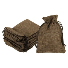25Pcs Drawstring Burlap Gift Bags 5" x 7" Linen Sack Jewelry Pouches Brown