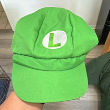 Green/White Luigi Costume Cap Hat w/ L Emblem, Polyester, One Size Adult