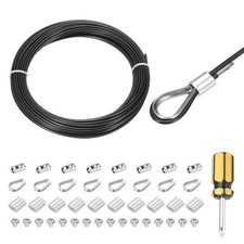 Image of 49Ft(15M) Wire Rope Stainless Steel Cable 1/12" Clamp, Sleeves & Thimble Black