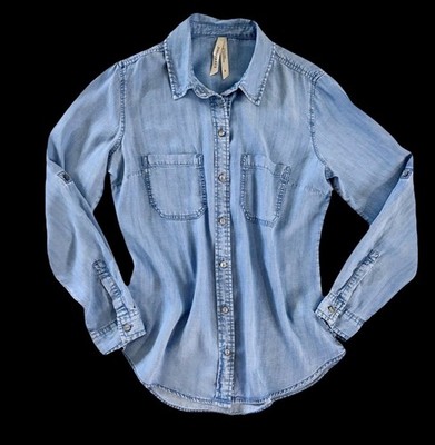 Liverpool Denim Chambray Button Up Roll Tab Sleeves Size Small