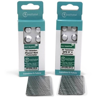 Refill-SET mit 100 Tabl. zur Analyse von Aktiv Sauerstoff + pH-Wert POOL Total
