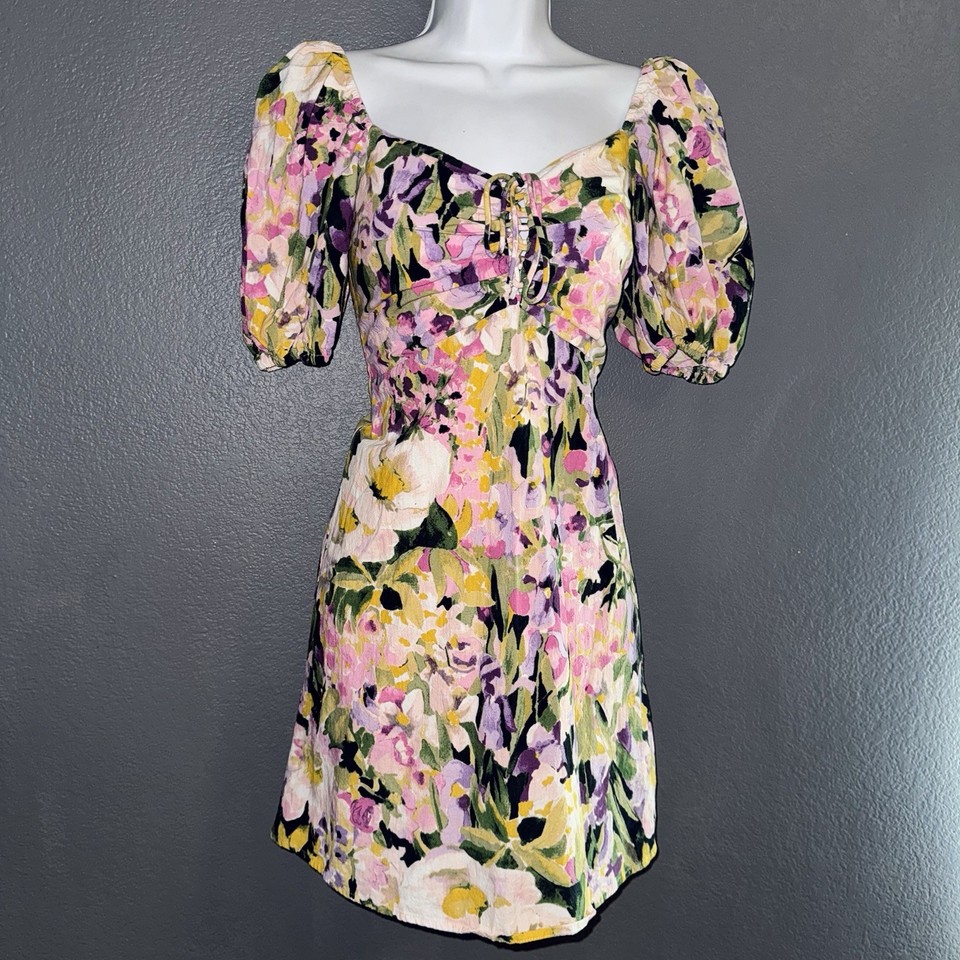 H&M Women’s Floral Cotton Pink Short Sleeve Spring Mini Dress Small | eBay