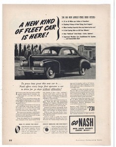 1940 Nash Automobile Ad: Low Price Fleet Operations Car w. Convertible Bed