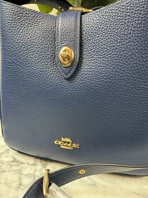 Coach CW002 Hadley Pebbled Leather Deep Blue Turnlock File Bag