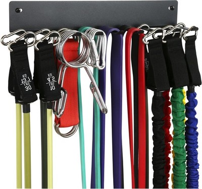 Multi-Purpose Storage Rack for Resistance Bands, Straps, Jump Ropes, Black 