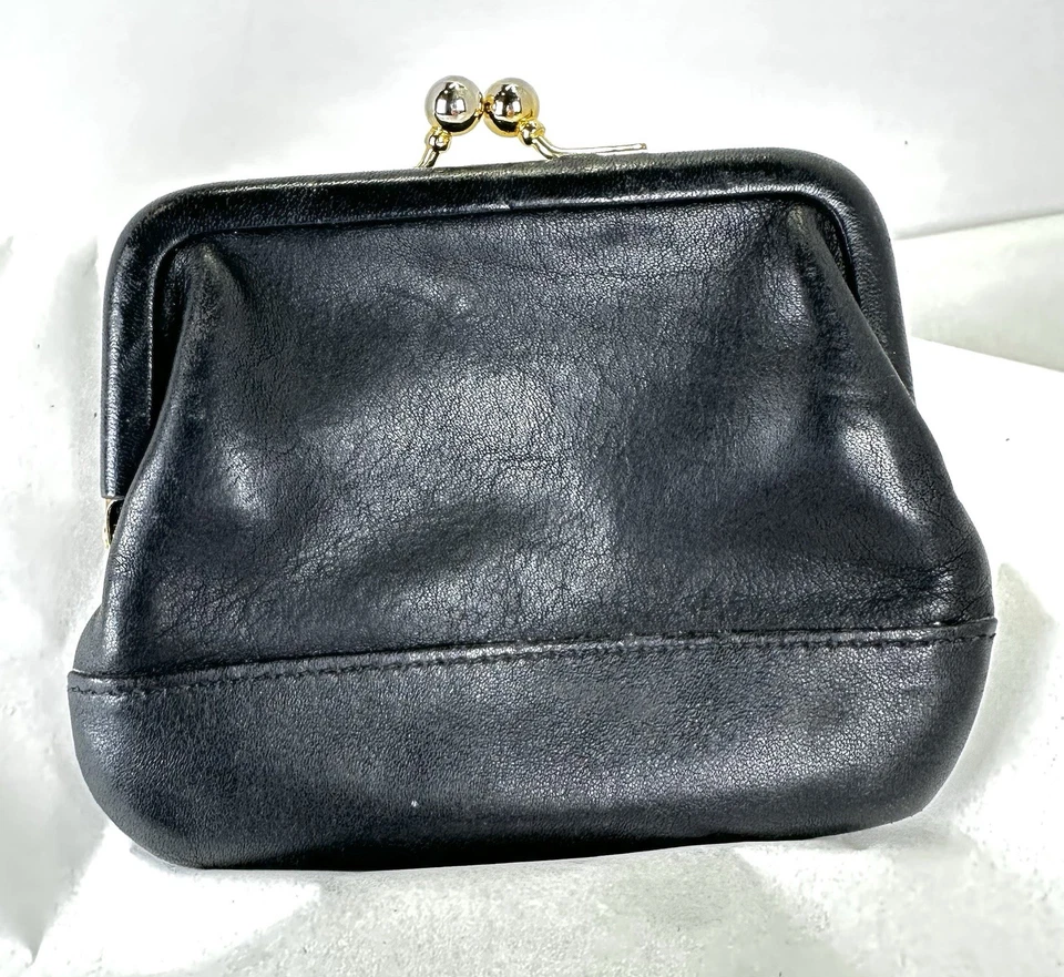 Cartera de Colección COACH 6903 Cuero Suave Negra Logotipo Sutil Kisslock Cambio 4X3 Foto 4 de 4