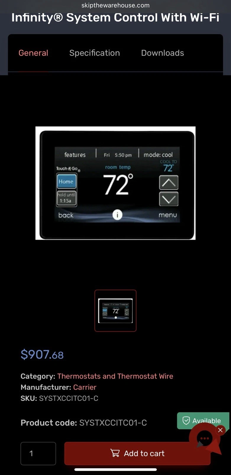 Carrier Infinity System Control With Wi-Fi thermostat
