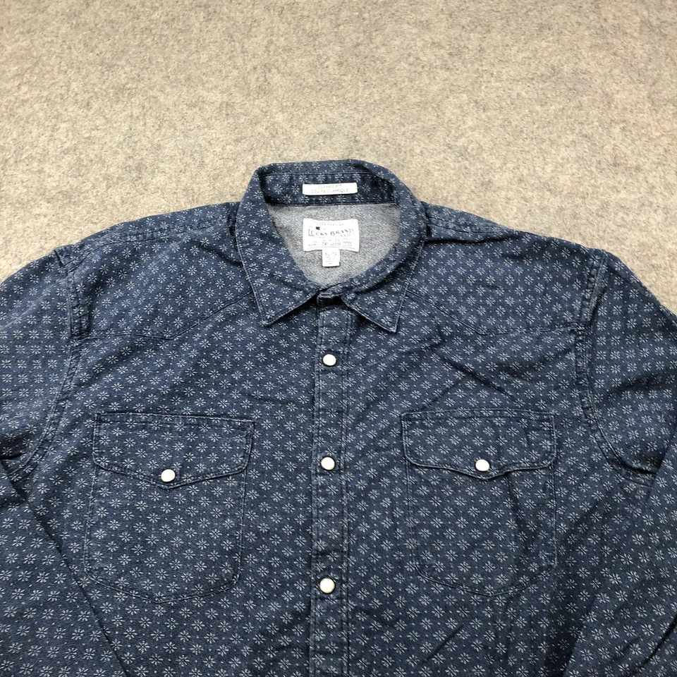 Lucky Brand 衬衫男式 XL 蓝色几何西部珍珠扣经典合身图案 — 第 4/4 张图片