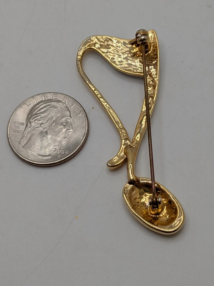 Broche Vintage Midcentury Music Note tono dorado/plateado cristales transparentes 2,25"x1 Foto 4 de 4