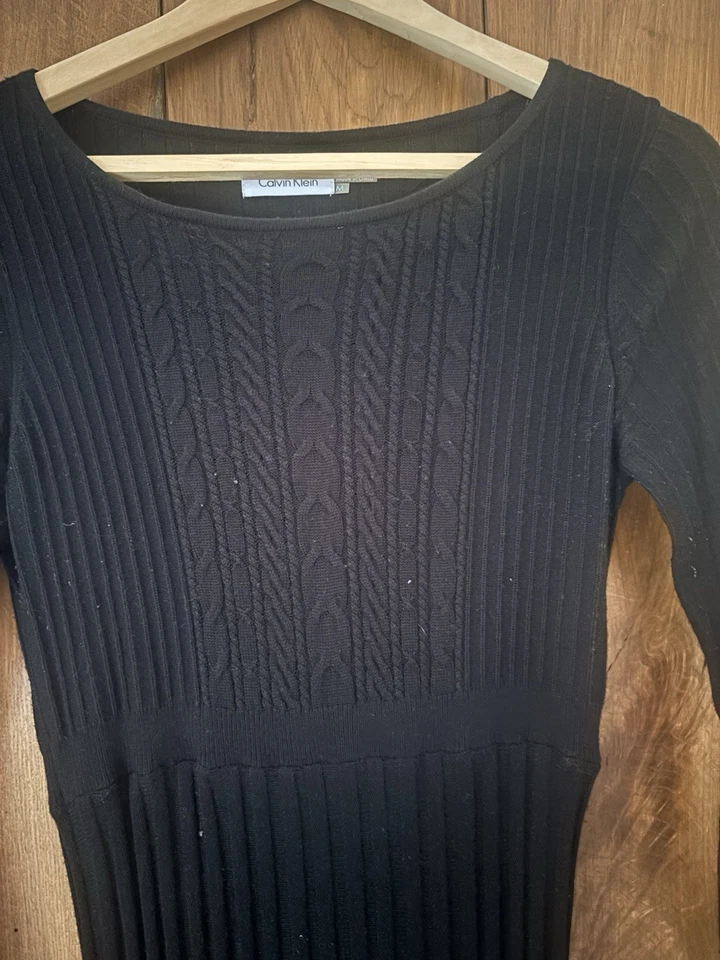 Calvin Klein Black Knitted Pleated Dress Medium - Image 2 of 3