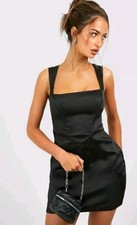 Boohoo Black Satin Corset Dress Size 10