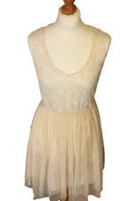 ULTRA PINK Cream Dress UK Medium Mesh Lace Style Sleeveless Lined
