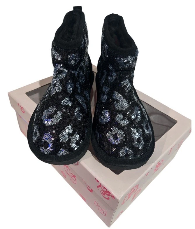 Botas Victoria Secret ROSA Bling Piel Sintética Mukluks Negras y Plateadas Talla 5-6 Pequeñas Foto 4 de 4