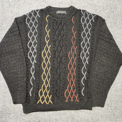 Protege Collection Sweater Mens Large Black Cable Knit 3D Textured Vintage USA