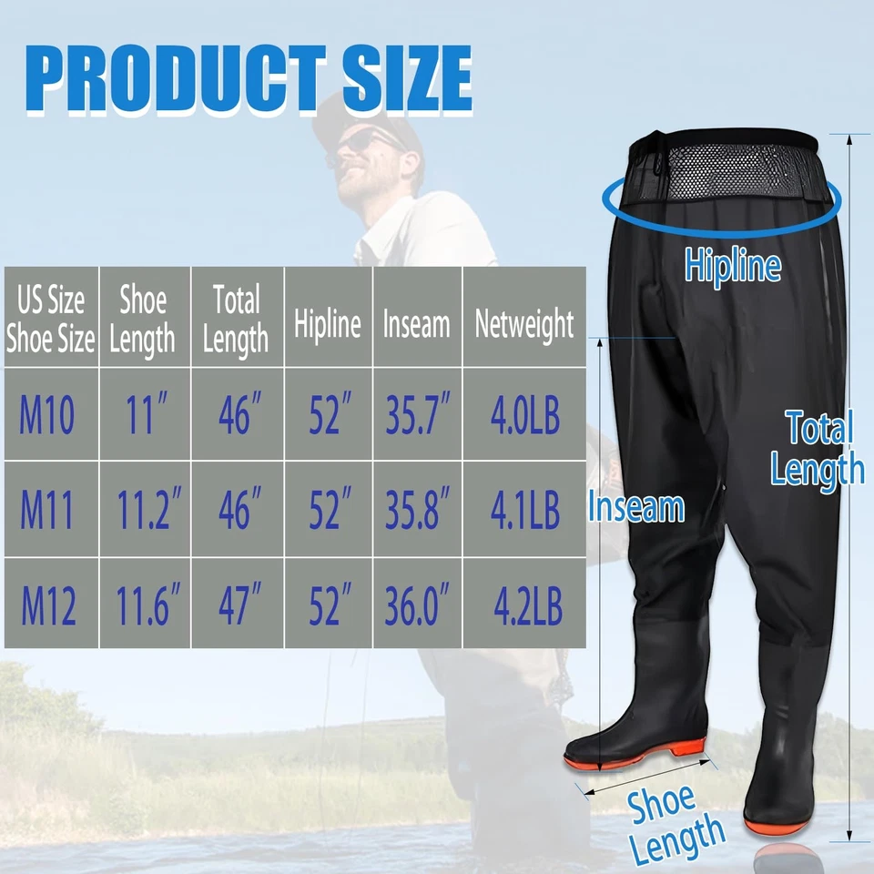 Vadeadores de pesca para hombres mujeres, vadeadores de pie de bota impermeables de nailon/PVC, taco de cintura... Foto 2 de 4