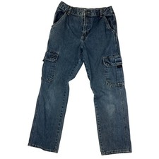 Wrangler Authentic Issue Boys Cargo Jeans Blue Denim Straight Leg Size 14 Reg