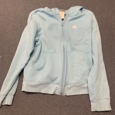 Adidas Women s Hoodie Size M Blue Full Zip Sweatshirt Fleece Logo AthleticJacket