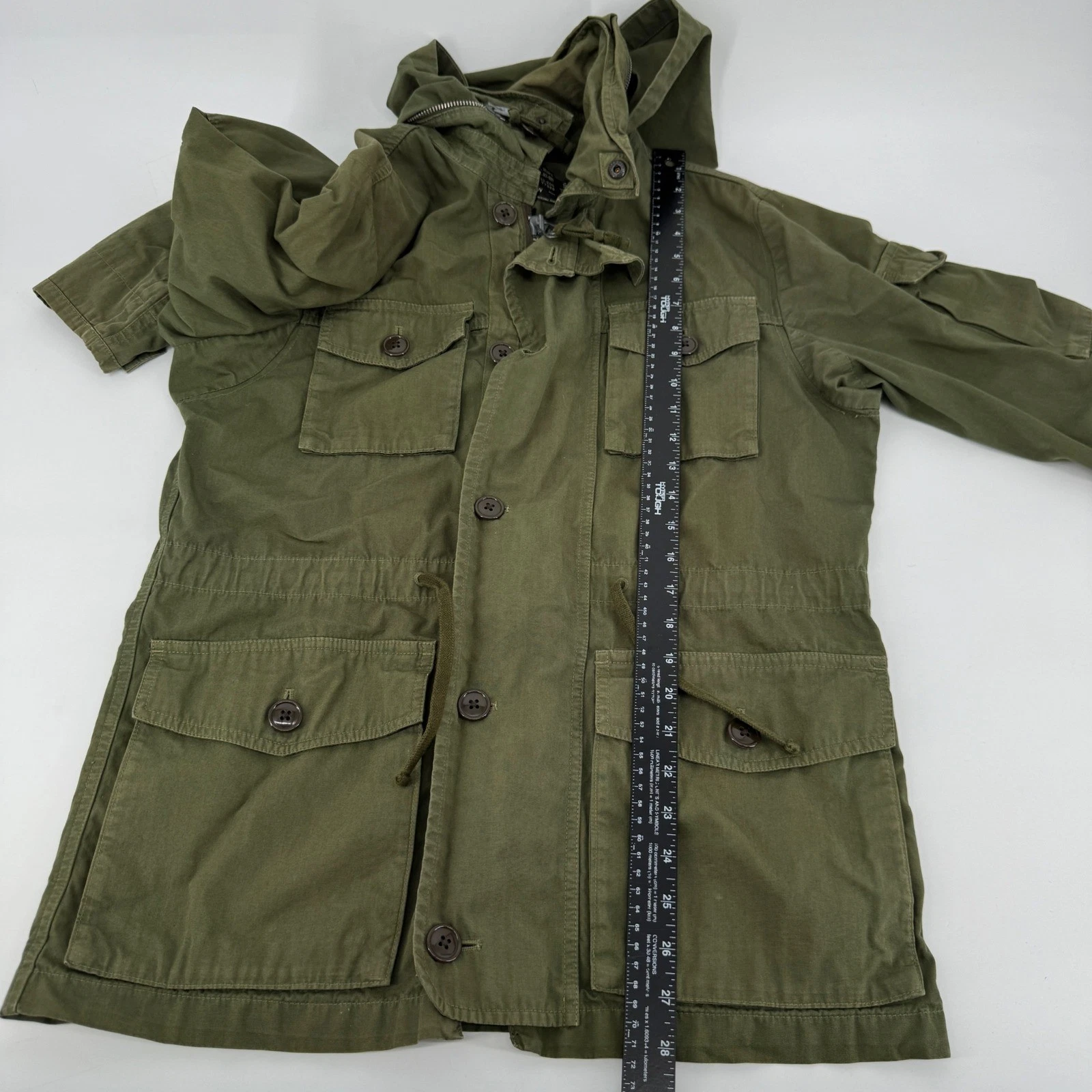 J.Crew Mens Field Jacket Army Green Utility Hooded Military Coat NX-631 Small - product detail image 7