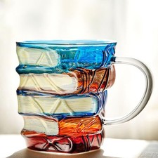 350ml Handbemalte 3D Becher Bücher Glas Teetasse Hogwarts Kaffeetasse Bibliothek