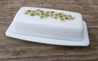 Vintage Pyrex Spring Blossom Crazy Daisy Butter Dish Green Flowers w/ Lid USA
