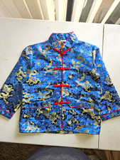 Jin Quan Long Blue Dragon Silk Brocade Tang Jacket Frog Closures Size 8