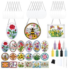 65 Pcs Stained Glass Painting Starter Kit for Adults DIY Window Paint Art Cra...