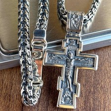 Necklace Cross Jesus Silver 925 Pendant Jewelry Vintage Religion Chain Women Man