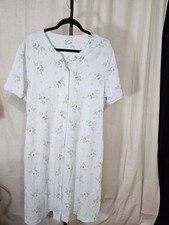 Vtg Women NightGown Robe Loungeware XL Two Pockets Pastel Blue Floral Grannycore