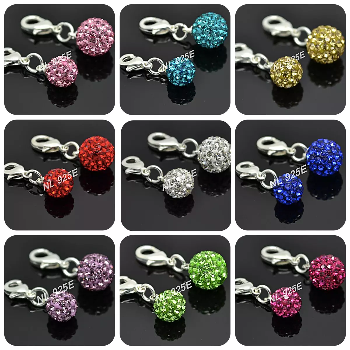2PCS 8 10MM STYLISH CRYSTAL CLAY DANGLE CLIP SHAMBALLA BEADS WITH