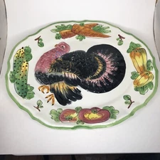 Turkey Platter Thanksgiving Ceramic Colorful Huge 20in x 16in Italy Vintage