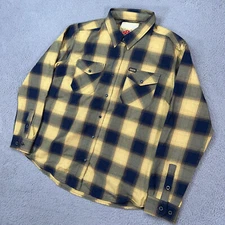 Dixxon Shirt Womens XL Yellow Blue Plaid Button Snap The Banquet Flannel