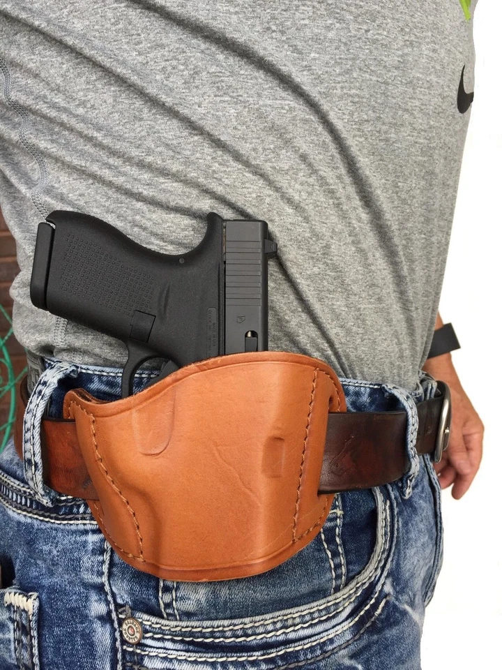 Bulldog OWB Leather Belt Slide Gun Holster For Ruger LCP 380 - Image 2 of 2