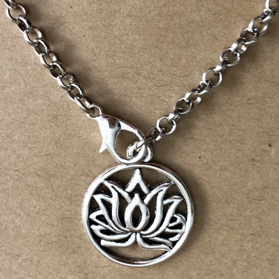 Chakra Bracelet Genuine Stone W Lotus Charm Beaded 7-8 Inch Artisan USA 1061 - Image 2 of 2