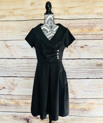 Abito midi Dressbarn donna nero manica corta collo sciallato aderente e svasato taglia 12 - Foto 2 di 12