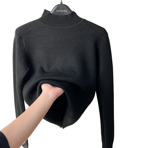 Women Long Sleeve Half Turtleneck Fleece Sweater Warm Knitted Pullover Base Tops - Picture 14 of 20