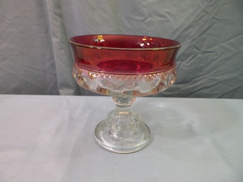 Indiana Kings Crown Ruby Stained Flashed Glass Compote Footed Candy Dish - Picture 7 of 7