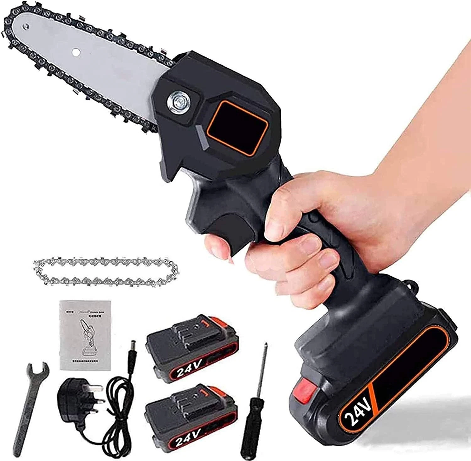 Mini Cordless Electric Chainsaw 2X Battery-Powered Wood Cutter Rechargeable - Picture 1 of 8