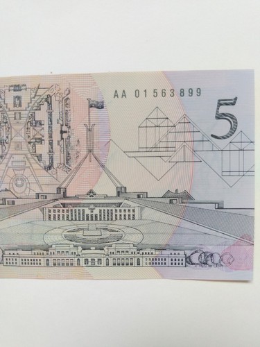 1992 No Date ND Australia 5 Dollars P-50a S/N First Prefix AA Polymer Note UNC - Picture 7 of 7