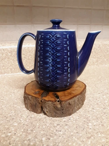 Vintage Small Cobalt Embossed Relief Cottage Teapot European GERMANY?