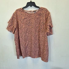 Shein Curve Short Sleeve Womens  Blouse Plus 4XL Pink Animal Print