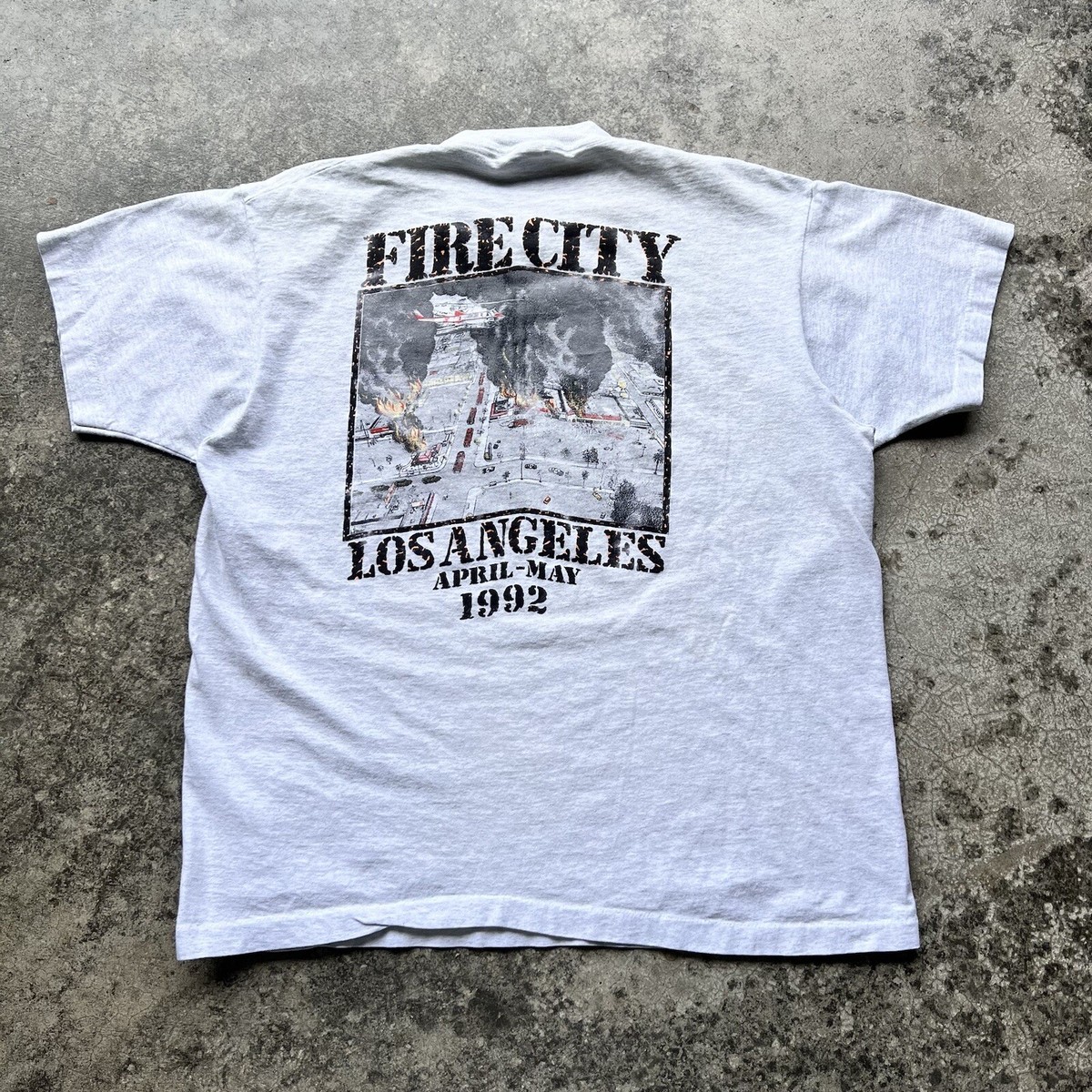 Vintage 90s 1992 LA Los Angeles Riots Fire City Graphic T Shirt