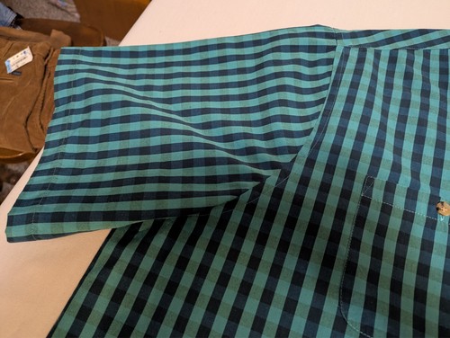 KING SIZE Size 3XLT Short Sleeve Button Up Shirt Blue Plaid Check - Picture 11 of 11