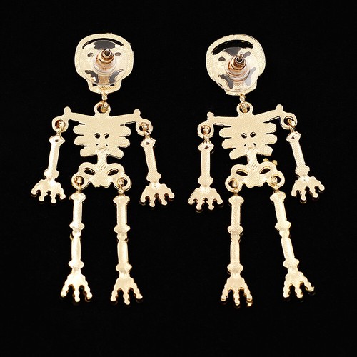 Black & Multicolor Rhinestone Crystal Skeletons Skulls Ear Stud Dangle Earrings - Picture 4 of 6