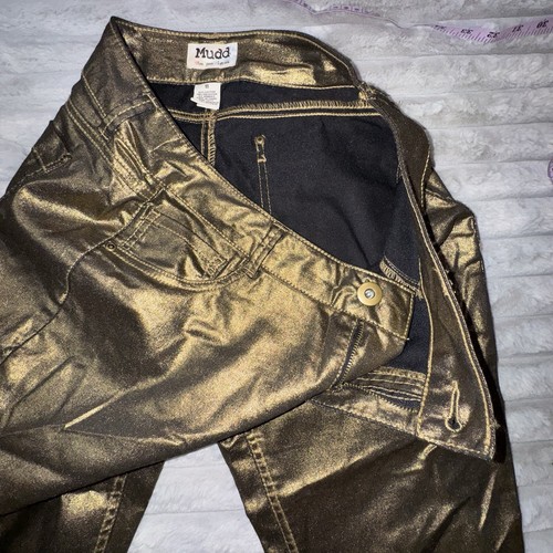 Mudd Size 11 Juniors Pants Metallic Gold Bronze Stretch Straight Y2K Shimmer 90s - Picture 8 of 11