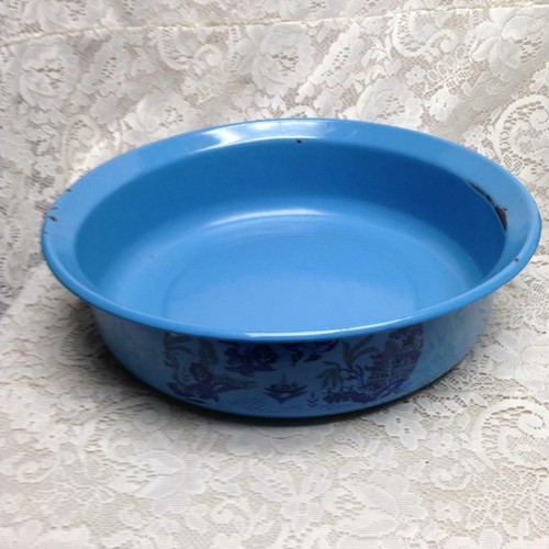 Antique, Rare, French Blue Willow Enamelware Set, Wash Bowl 16in-Pitcher 12in H - Picture 12 of 12