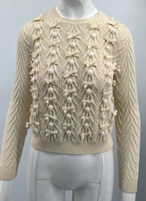 Red Valentino Off-White Cable-Knit Bow Applique Wool Sweater sz S
