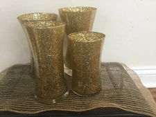 4 PCS Wedding Centerpiece Vases Glass +gold sparkle hyperbolic Table Decor