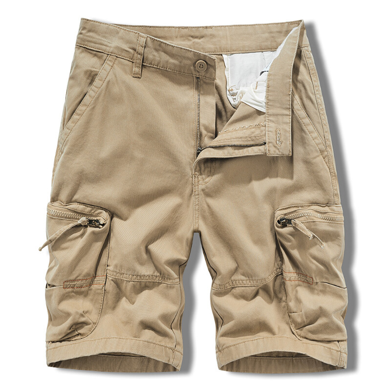 Men Casual Cargo Shorts Zip Pockets Loose Fit Knee Length