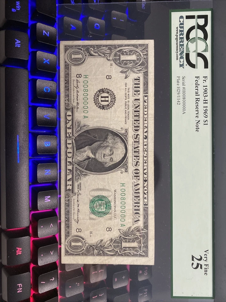 1969 $1 Federal Reserve Note - Super Low Binary Number #00800000 Top Rare！ - Image 3 of 3